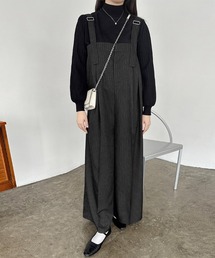 ストライプ柄ワイドパンツサロペット