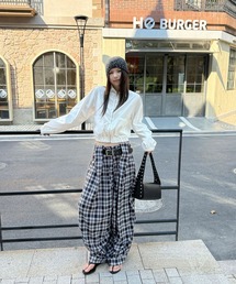 ELOOPS（イーループス）の「【ELOOPS】チェック柄 ロールアップ パラシュートワイドパンツ（カーゴパンツ）」