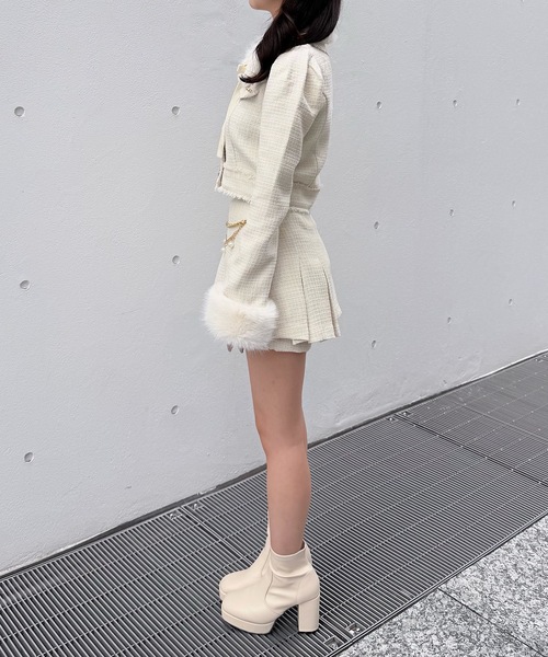 NOMAE(ノーマエ)の「ファーノーカラーツィードジャケット(テーラードジャケット・レディース・ピンク/アイボリー/ブラック・FREE)」の10枚目の写真