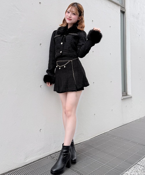 NOMAE(ノーマエ)の「ファーノーカラーツィードジャケット(テーラードジャケット・レディース・ピンク/アイボリー/ブラック・FREE)」の16枚目の写真