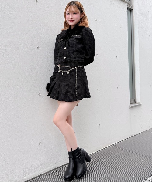 NOMAE(ノーマエ)の「ファーノーカラーツィードジャケット(テーラードジャケット・レディース・ピンク/アイボリー/ブラック・FREE)」の14枚目の写真