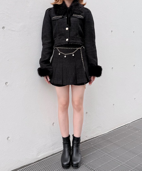 NOMAE(ノーマエ)の「ファーノーカラーツィードジャケット(テーラードジャケット・レディース・ピンク/アイボリー/ブラック・FREE)」の17枚目の写真