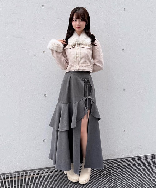 NOMAE(ノーマエ)の「ファーノーカラーツィードジャケット(テーラードジャケット・レディース・ピンク/アイボリー/ブラック・FREE)」の22枚目の写真