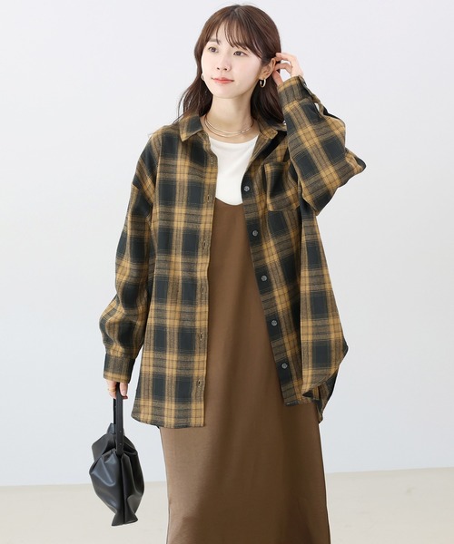 Aletta vita(アレッタビータ)の「オンブレチェックチュニックシャツ(シャツ/ブラウス・レディース・ブラウン/ブラック・M)」の1枚目の写真