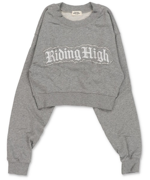 SPINNS（スピンズ）の「ショート丈裏毛スウェット/ピグメント/オールドイングリッシュロゴ/貼り付けロゴ（スウェット・レディース・ピンク/レッド/杢グレー/ブラック・ONESIZE）」の2枚目の写真