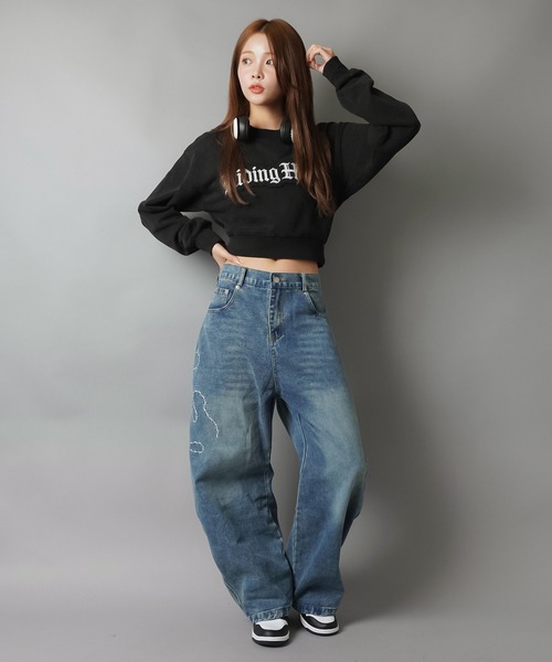 SPINNS（スピンズ）の「ショート丈裏毛スウェット/ピグメント/オールドイングリッシュロゴ/貼り付けロゴ（スウェット・レディース・ピンク/レッド/杢グレー/ブラック・ONESIZE）」の13枚目の写真