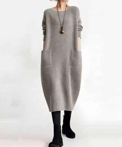 ｸﾙｰﾈｯｸﾎﾟｹｯﾄ付ﾆｯﾄﾜﾝﾋﾟｰｽ（ワンピース）｜CADBURY（キャドバリー）の