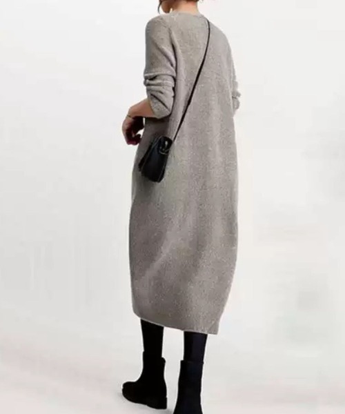 かぐれ　クルーネックニットワンピース　ライトグレー かぐれ クルーネックニットワンピース ライトグレー 前後2WAY】リネン