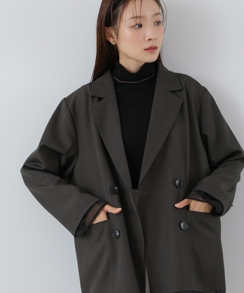 Bab（バブ）の「シアー切替ダブルテーラードジャケット（テーラードジャケット・レディース・チャコールグレー/ブラウン/ダークブラウン・M）」の4枚目の写真