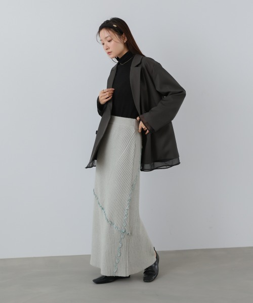 Bab（バブ）の「シアー切替ダブルテーラードジャケット（テーラードジャケット・レディース・チャコールグレー/ブラウン/ダークブラウン・M）」の5枚目の写真