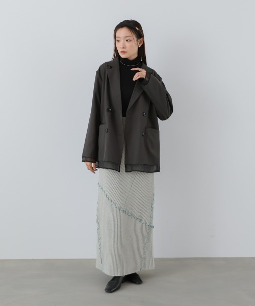 Bab（バブ）の「シアー切替ダブルテーラードジャケット（テーラードジャケット・レディース・チャコールグレー/ブラウン/ダークブラウン・M）」の9枚目の写真