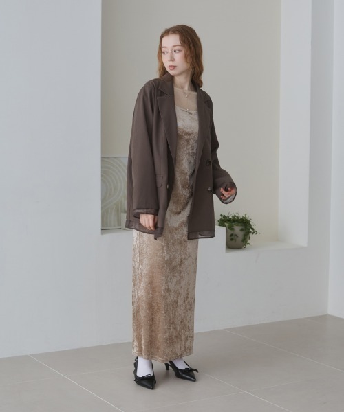 Bab（バブ）の「シアー切替ダブルテーラードジャケット（テーラードジャケット・レディース・チャコールグレー/ブラウン/ダークブラウン・M）」の15枚目の写真