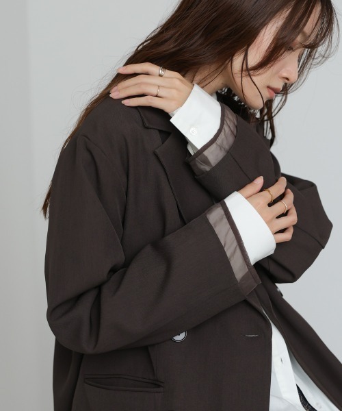 Bab（バブ）の「シアー切替ダブルテーラードジャケット（テーラードジャケット・レディース・チャコールグレー/ブラウン/ダークブラウン・M）」の16枚目の写真
