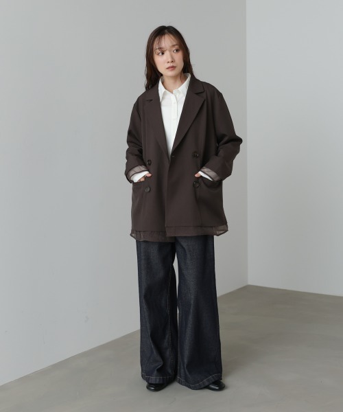 Bab（バブ）の「シアー切替ダブルテーラードジャケット（テーラードジャケット・レディース・チャコールグレー/ブラウン/ダークブラウン・M）」の17枚目の写真