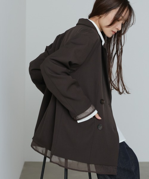 Bab（バブ）の「シアー切替ダブルテーラードジャケット（テーラードジャケット・レディース・チャコールグレー/ブラウン/ダークブラウン・M）」の19枚目の写真