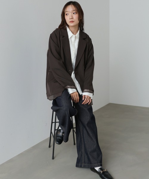 Bab（バブ）の「シアー切替ダブルテーラードジャケット（テーラードジャケット・レディース・チャコールグレー/ブラウン/ダークブラウン・M）」の20枚目の写真