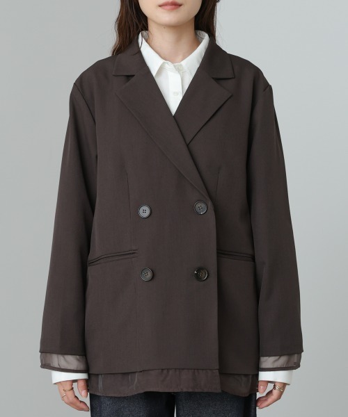 Bab（バブ）の「シアー切替ダブルテーラードジャケット（テーラードジャケット・レディース・チャコールグレー/ブラウン/ダークブラウン・M）」の21枚目の写真