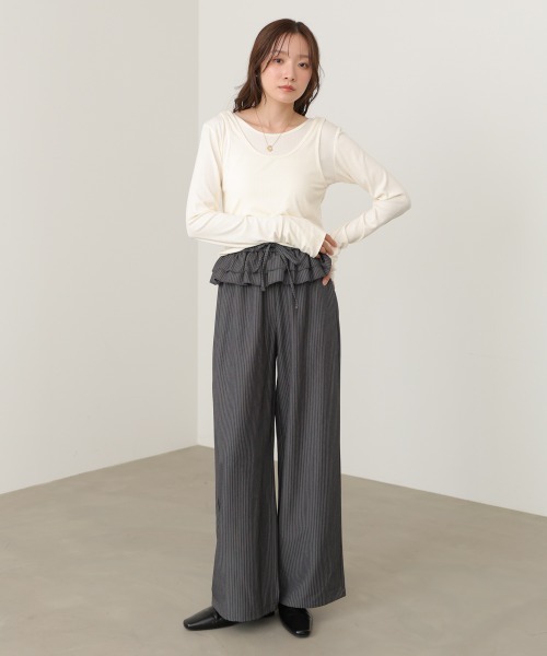 Bab（バブ）の「ウエストフリルストライプパンツ（その他パンツ・レディース・グレー/ブラック・M）」の4枚目の写真
