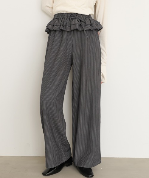 Bab（バブ）の「ウエストフリルストライプパンツ（その他パンツ・レディース・グレー/ブラック・M）」の5枚目の写真