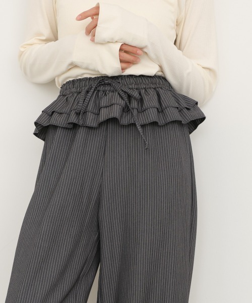 Bab（バブ）の「ウエストフリルストライプパンツ（その他パンツ・レディース・グレー/ブラック・M）」の6枚目の写真