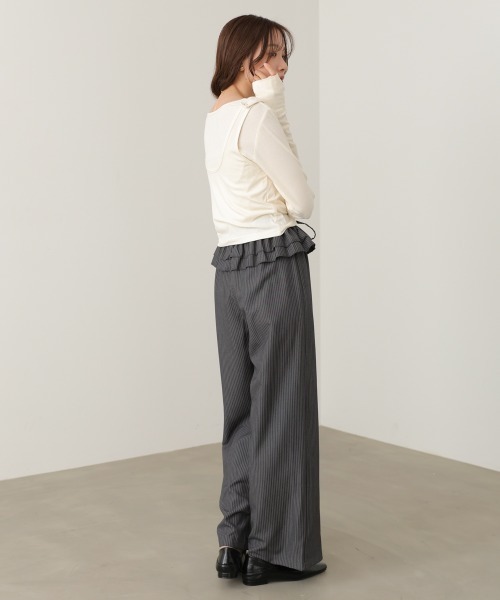 Bab（バブ）の「ウエストフリルストライプパンツ（その他パンツ・レディース・グレー/ブラック・M）」の7枚目の写真
