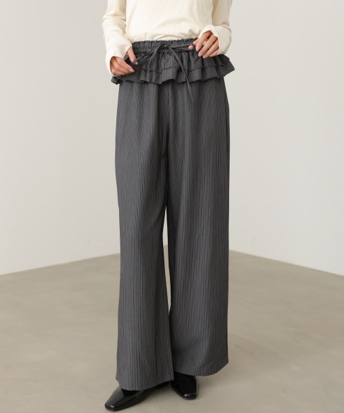 Bab（バブ）の「ウエストフリルストライプパンツ（その他パンツ・レディース・グレー/ブラック・M）」の9枚目の写真