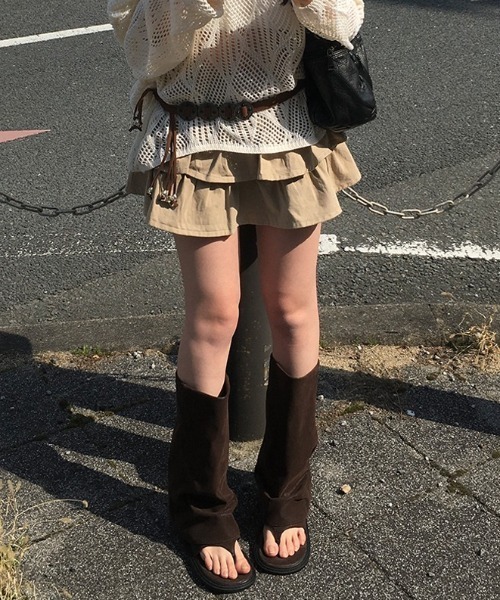 anyonemore（エニワンモア）の「anyonemore(エニワンモア)/ベルトセット 2段ティアード フリル ミニスカート（インナーパンツ付き）/Kasen Cancan Frill Mini Skirt（スカート・レディース・アイボリー/ベージュ/ブラック・L/M）」の5枚目の写真