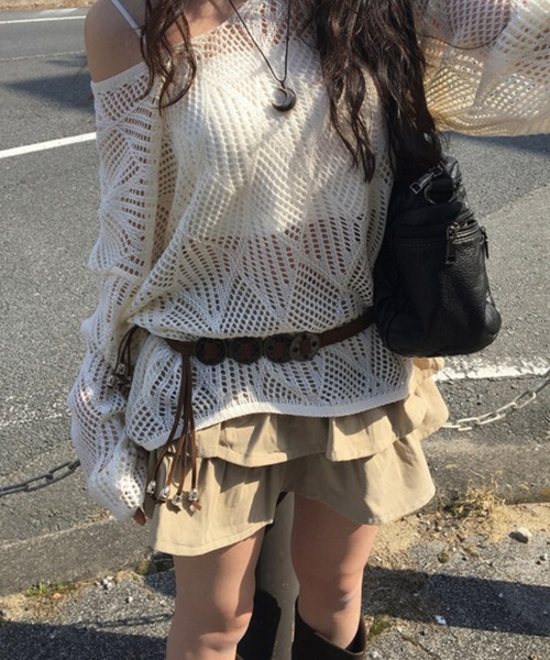 anyonemore（エニワンモア）の「anyonemore(エニワンモア)/ベルトセット 2段ティアード フリル ミニスカート（インナーパンツ付き）/Kasen Cancan Frill Mini Skirt（スカート・レディース・アイボリー/ベージュ/ブラック・L/M）」の13枚目の写真