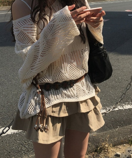 anyonemore（エニワンモア）の「anyonemore(エニワンモア)/ベルトセット 2段ティアード フリル ミニスカート（インナーパンツ付き）/Kasen Cancan Frill Mini Skirt（スカート・レディース・アイボリー/ベージュ/ブラック・L/M）」の16枚目の写真