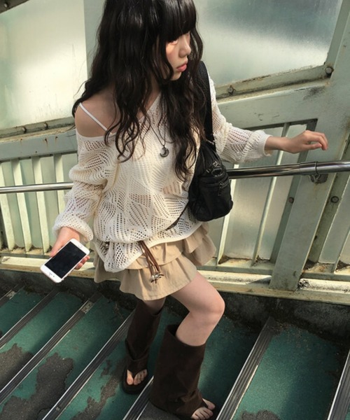 anyonemore（エニワンモア）の「anyonemore(エニワンモア)/ベルトセット 2段ティアード フリル ミニスカート（インナーパンツ付き）/Kasen Cancan Frill Mini Skirt（スカート・レディース・アイボリー/ベージュ/ブラック・L/M）」の19枚目の写真