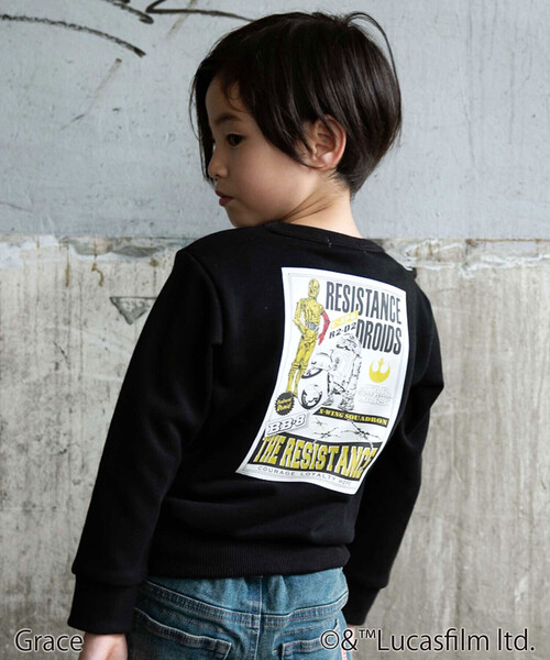 WASK（ワスク）の「【STAR WARS】R2-D2 & C-3PO / プリントトレーナー (100~160cm)（スウェット・キッズ・ブラック/ブルー・130cm/160cm/140cm/120cm/150cm）」の2枚目の写真