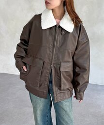 襟ボア合皮中綿ビッグジャケット