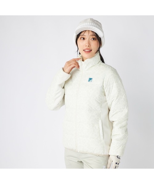FILA ゴルフ中綿ジャケット ホワイト　総柄 FILA GOLF フィラゴルフ ゴルフウェア ワンポイント ロゴ 総柄 軽量 撥