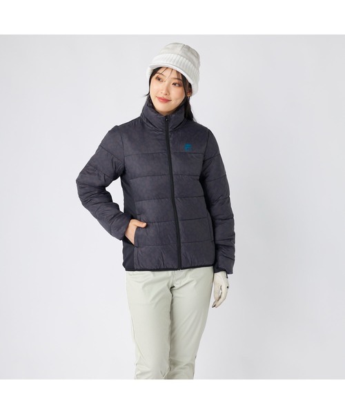 FILA GOLF（フィラゴルフ ）の「FILA GOLF フィラゴルフ ゴルフウェア  ワンポイント ロゴ 総柄 軽量 撥水 中綿入り ライトダウンジャケット（ダウンジャケット/コート・レディース・オフホワイト/ブラック・LL/L/M）」の15枚目の写真