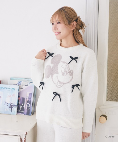 Disney(ディズニー)の「ミッキー/ミニー/リボンニットプルオーバー(ルームウェア/パジャマ・レディース・オフホワイト/ライトピンク・FREE)」の4枚目の写真