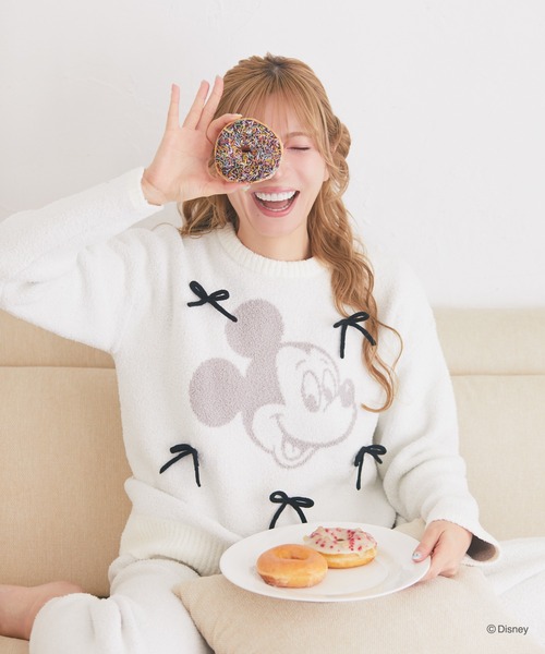 Disney(ディズニー)の「ミッキー/ミニー/リボンニットプルオーバー(ルームウェア/パジャマ・レディース・オフホワイト/ライトピンク・FREE)」の6枚目の写真