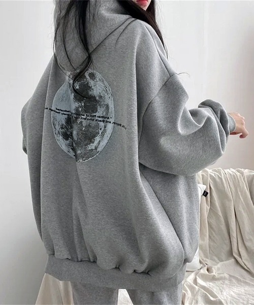 セール】月 ムーンモチーフバックプリント スウェットパーカー/韓国