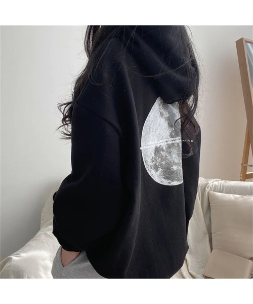 セール】月 ムーンモチーフバックプリント スウェットパーカー/韓国