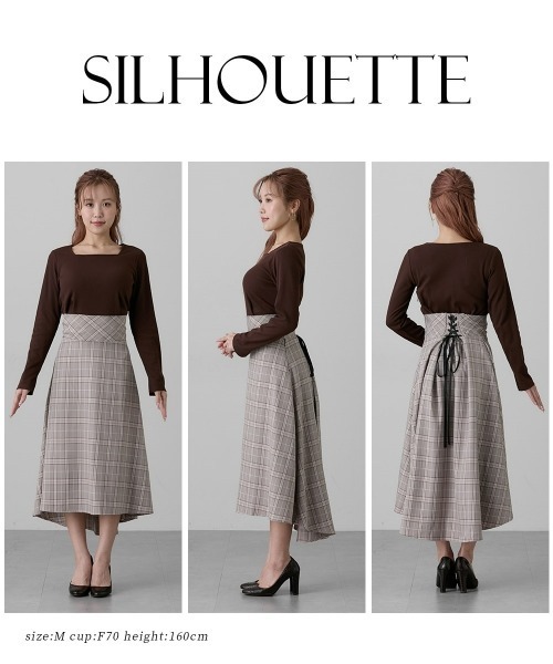 Nissen glamor（ニッセングラマー）の「【大きい胸専用】スクエアネックリブカットソー×コルセットワンピース（ワンピース・レディース・ブラウン/ブラック・M/L/LL）」の7枚目の写真