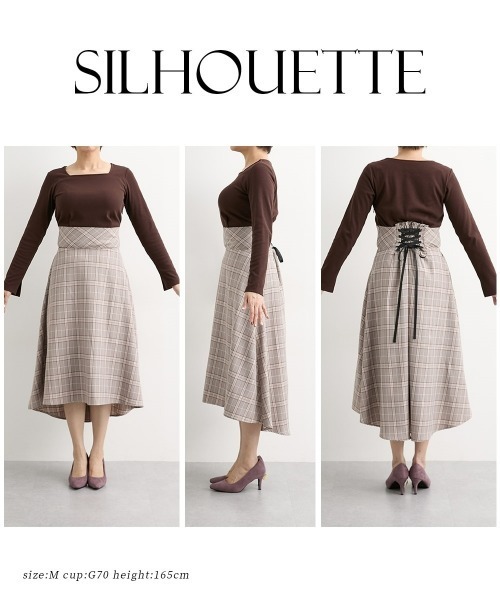 Nissen glamor（ニッセングラマー）の「【大きい胸専用】スクエアネックリブカットソー×コルセットワンピース（ワンピース・レディース・ブラウン/ブラック・M/L/LL）」の8枚目の写真