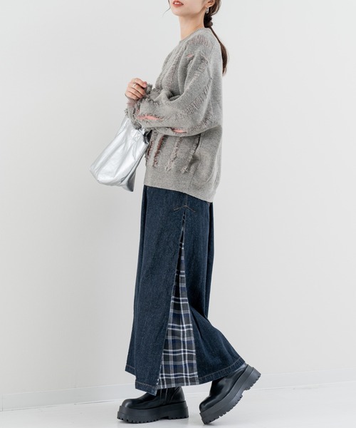 refinedworks(リファインドワークス)の「【refinedworks】デニム×チェック の新型スカート!(デニムスカート・レディース・インディゴブルー/ブラック・FREE)」の16枚目の写真