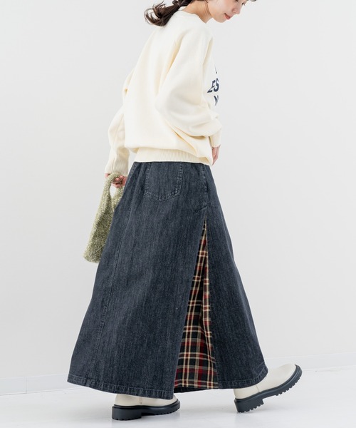 refinedworks(リファインドワークス)の「【refinedworks】デニム×チェック の新型スカート!(デニムスカート・レディース・インディゴブルー/ブラック・FREE)」の21枚目の写真