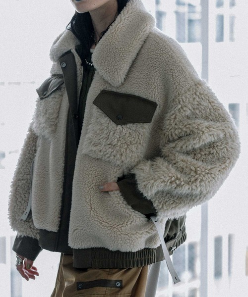 MARECHAL TERRE（マルシャルテル）の「ボアブルゾン（ブルゾン・レディース・チャコールグレー/ブラウン/ベージュ・MEDIUM）」の4枚目の写真