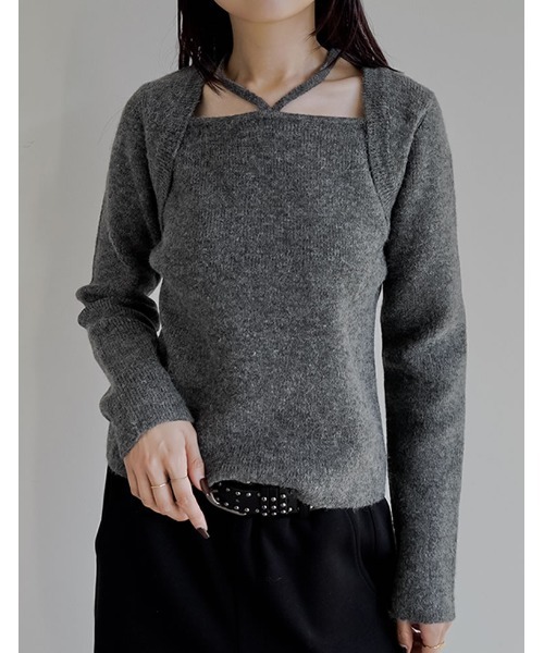 Re:EDIT（リエディ）の「[2025AW COLLECTION]ホルターボレロ風ニットプルオーバー（ニット/セーター・レディース・ブラック/アイボリー/グレイッシュベージュ/チャコール・MEDIUM）」の3枚目の写真
