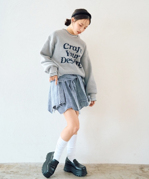 LOVETOXIC（ラブトキシック）の「【LTXC】腰巻き風デニムキュロット（その他パンツ・キッズ・ブルー/グレー・S:140cm/M:150cm/130cm/L:160cm）」の3枚目の写真