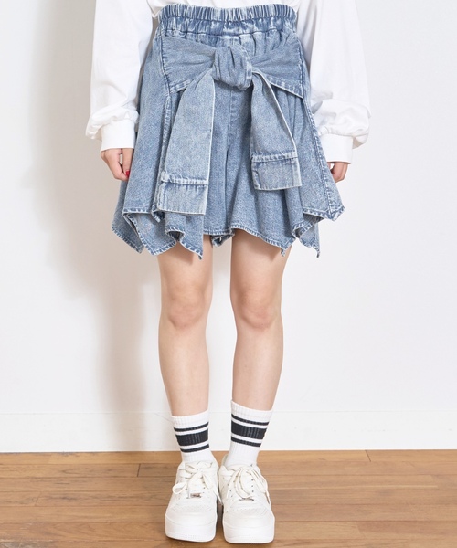 LOVETOXIC（ラブトキシック）の「【LTXC】腰巻き風デニムキュロット（その他パンツ・キッズ・ブルー/グレー・S:140cm/M:150cm/130cm/L:160cm）」の4枚目の写真