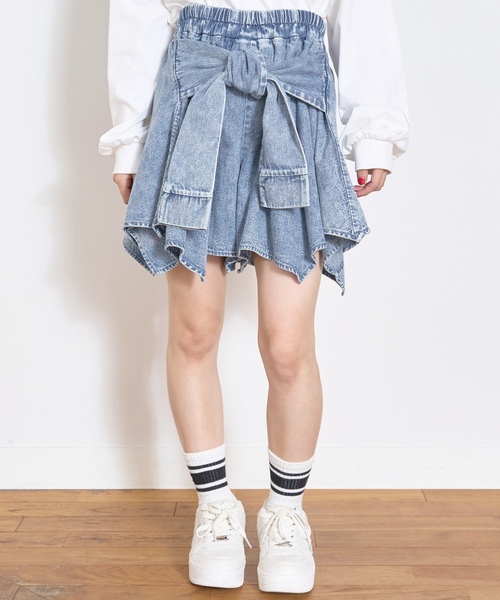 LOVETOXIC（ラブトキシック）の「【LTXC】腰巻き風デニムキュロット（その他パンツ・キッズ・ブルー/グレー・S:140cm/M:150cm/130cm/L:160cm）」の5枚目の写真