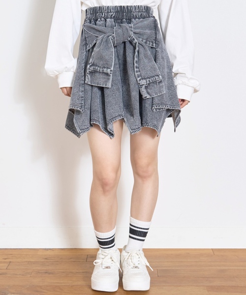 LOVETOXIC（ラブトキシック）の「【LTXC】腰巻き風デニムキュロット（その他パンツ・キッズ・ブルー/グレー・S:140cm/M:150cm/130cm/L:160cm）」の6枚目の写真