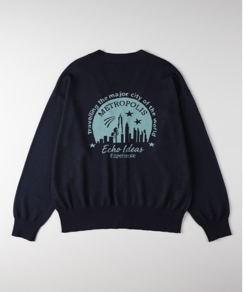 Right-on（ライトオン）の「ジャガードバックロゴニットカーディガン (バックロゴ/ジャガード/ニットカーディガン/ドライタッチ/通気性/ゆったりシルエット/スウェットライク/軽羽織り/デイリー/トレンド)（カーディガン/ボレロ・メンズ・ブラック/グレー/ネイビー・L/XL/M）」の4枚目の写真