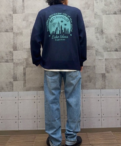 Right-on（ライトオン）の「ジャガードバックロゴニットカーディガン (バックロゴ/ジャガード/ニットカーディガン/ドライタッチ/通気性/ゆったりシルエット/スウェットライク/軽羽織り/デイリー/トレンド)（カーディガン/ボレロ・メンズ・ブラック/グレー/ネイビー・L/XL/M）」の20枚目の写真